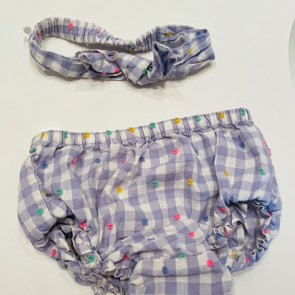 Gap , gingham plaid lavender top bloomer headband set, 12-18 months - Picture 8 of 8